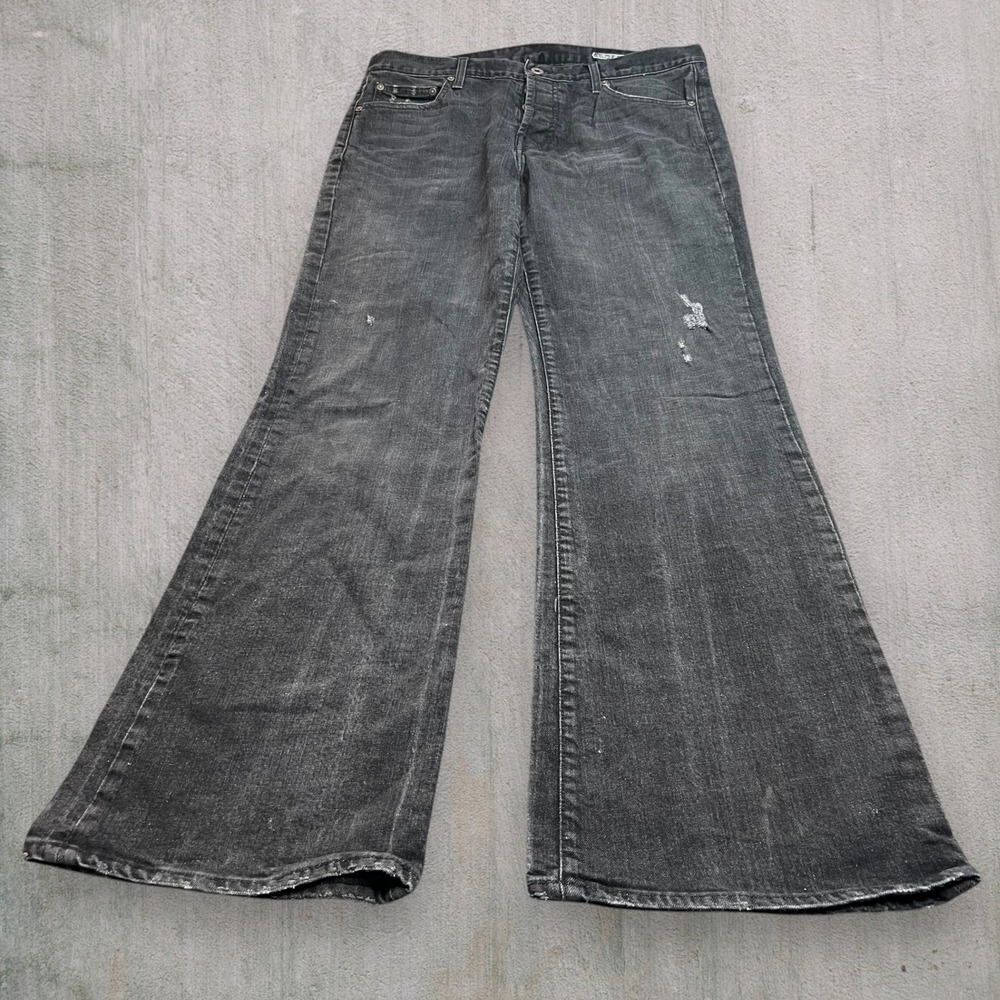 Chip & Pepper Big Pickle Black Flare Jeans Mens 33 Button Fly Distressed Y2K VTG